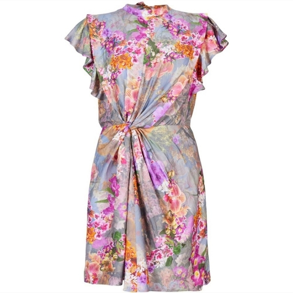 AllSaints Jemille Lucia Dress Peace Pink Floral Twist Waist - Picture 3 of 4